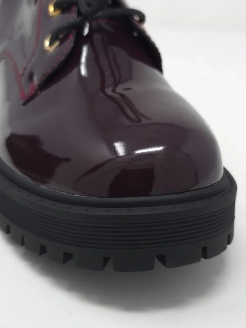 Chunky Platform Faux Leather Oxford Patent Wine Lug Sole Lace Up - Picture 7 of 11